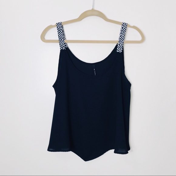 B Jewel Tops - B.Jewel | Embroidered Strap Black Tank Top | L B Jewel Tops - B.Jewel | Embroidered Strap Black Tank Top | L